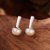 Women's Natural Pearl Stud Earrings S925 Sterling Silver Geometric Inlaid With Pearls