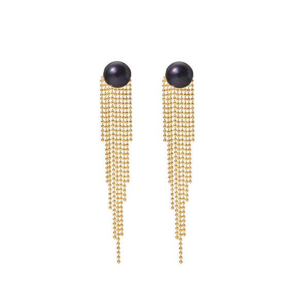 Women's Natural Pearl Tassel Dualpurpose Earrings Retro Luxury Colorpreserving Electroplating Geometric Design