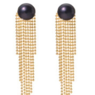 Women's Natural Pearl Tassel Dualpurpose Earrings Retro Luxury Colorpreserving Electroplating Geometric Design