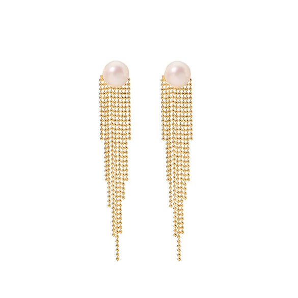 Women's Natural Pearl Tassel Dualpurpose Earrings Retro Luxury Colorpreserving Electroplating Geometric Design