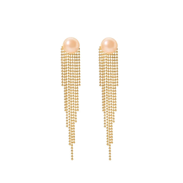 Women's Natural Pearl Tassel Dualpurpose Earrings Retro Luxury Colorpreserving Electroplating Geometric Design