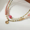 Women's Natural Redstone And Freshwater Pearl Stainless Steel Beaded Necklace Handmade Geometric Design Jewelry