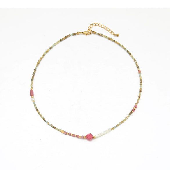 Women's Natural Redstone And Freshwater Pearl Stainless Steel Beaded Necklace Handmade Geometric Design Jewelry