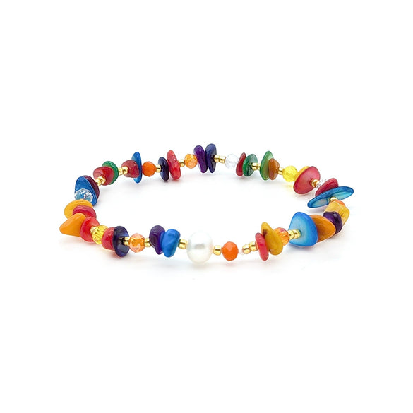 Women's Natural Retro Style Handwoven Glass And Glaze Beaded Bracelet With Geometric Pattern And Colorful Natural Pearl Gravel