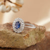 Women's Natural Sapphire Gemstone Ring In S925 Sterling Silver Geometric Style Set With Gemstones