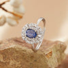 Women's Natural Sapphire Gemstone Ring In S925 Sterling Silver Geometric Style Set With Gemstones