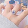 Women's Natural Sapphire Gemstone Ring In S925 Sterling Silver Geometric Style Set With Gemstones