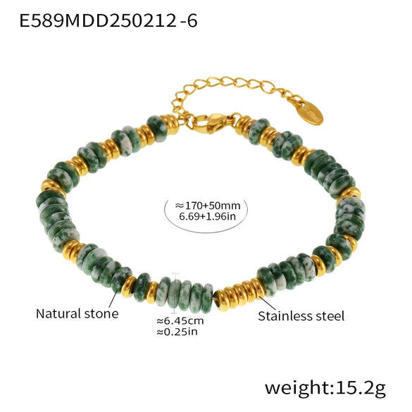 Women's Natural Stone Abacus Beads Bracelet Light Luxury 316L Stainless Steel 18K Gold Plated Geometric Decoration