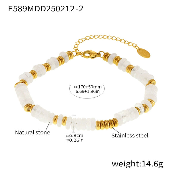 Women's Natural Stone Abacus Beads Bracelet Light Luxury 316L Stainless Steel 18K Gold Plated Geometric Decoration