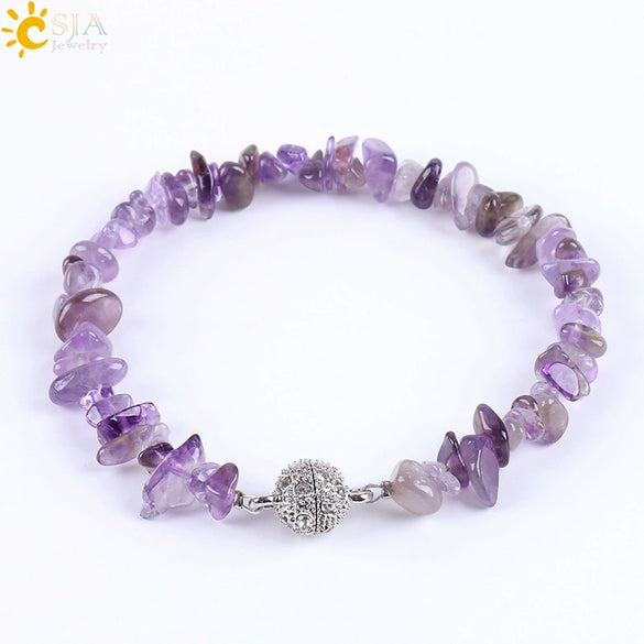 Women's Natural Stone And Copper Accessories Minimalist Irregular Bead Electroplated Bracelet With Volcanic Rock Amethyst Lapis Lazuli And More