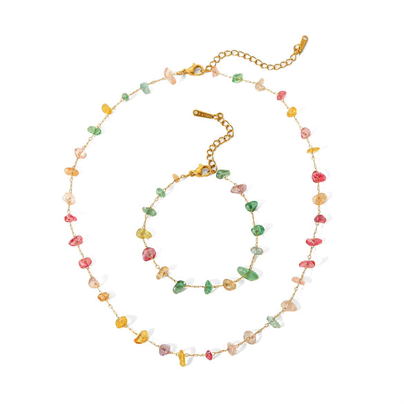 Women's Natural Stone And Stainless Steel Geometric Beaded Necklace With Electroplating Light Luxury Fashion Jewelry