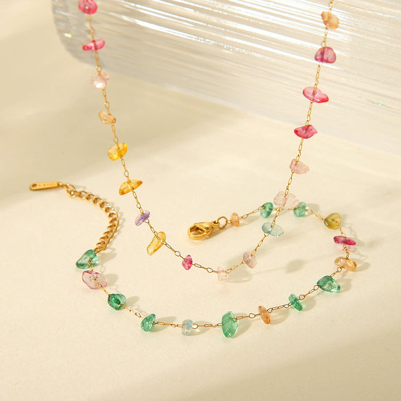 Women's Natural Stone And Stainless Steel Geometric Beaded Necklace With Electroplating Light Luxury Fashion Jewelry