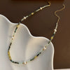 Women's Natural Stone And Titanium Steel Geometric Handmade Baroque Beaded Clavicle Chain Necklace