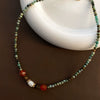 Women's Natural Stone And Titanium Steel Geometric Handmade Baroque Beaded Clavicle Chain Necklace