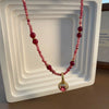 Women's Natural Stone And Titanium Steel Geometric Handmade Baroque Beaded Clavicle Chain Necklace
