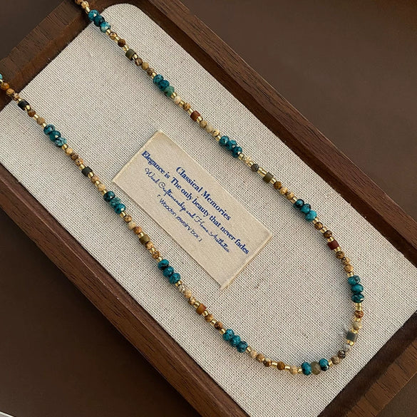 Women's Natural Stone And Titanium Steel Geometric Handmade Baroque Beaded Clavicle Chain Necklace