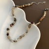 Women's Natural Stone And Titanium Steel Geometric Handmade Baroque Beaded Clavicle Chain Necklace