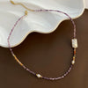 Women's Natural Stone And Titanium Steel Geometric Handmade Baroque Beaded Clavicle Chain Necklace