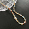 Women's Natural Stone And Titanium Steel Geometric Handmade Baroque Beaded Clavicle Chain Necklace
