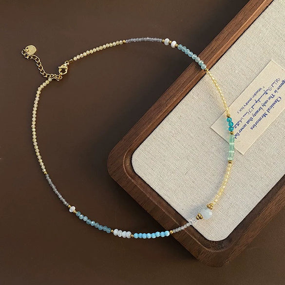 Women's Natural Stone And Titanium Steel Geometric Handmade Baroque Beaded Clavicle Chain Necklace