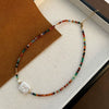 Women's Natural Stone And Titanium Steel Geometric Handmade Baroque Beaded Clavicle Chain Necklace