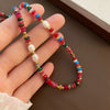 Women's Natural Stone And Titanium Steel Geometric Handmade Baroque Beaded Clavicle Chain Necklace