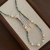 Women's Natural Stone And Titanium Steel Geometric Handmade Baroque Beaded Clavicle Chain Necklace
