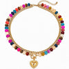 Women's Natural Stone Colorful Beaded Necklace With Heart Pendant And Ot Clasp Electroplated Metal Bead Chain Vacation Style Clavicle Necklace