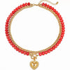 Women's Natural Stone Colorful Beaded Necklace With Heart Pendant And Ot Clasp Electroplated Metal Bead Chain Vacation Style Clavicle Necklace