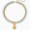 Women's Natural Stone Colorful Beaded Necklace With Heart Pendant And Ot Clasp Electroplated Metal Bead Chain Vacation Style Clavicle Necklace