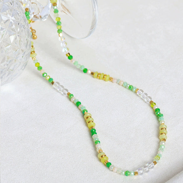 Women's Natural Stone Crystal Stainless Steel Geometric Handmade Beaded Necklace