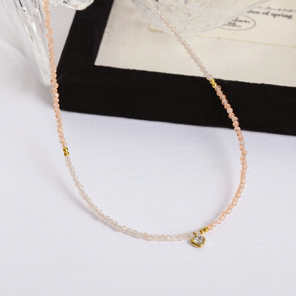 Women's Natural Stone Crystal Stainless Steel Geometric Handmade Beaded Necklace