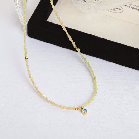 Women's Natural Stone Crystal Stainless Steel Geometric Handmade Beaded Necklace