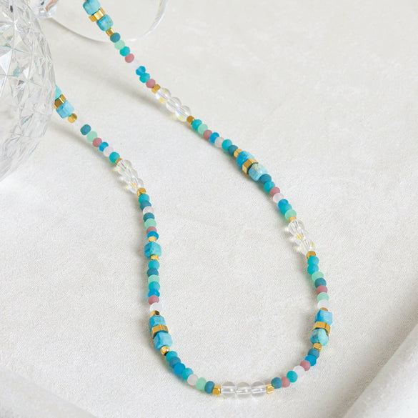 Women's Natural Stone Crystal Stainless Steel Geometric Handmade Beaded Necklace