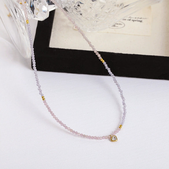 Women's Natural Stone Crystal Stainless Steel Geometric Handmade Beaded Necklace