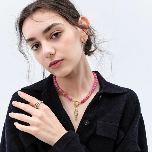 Women's Natural Stone Geometric Pendant Necklace With Electroplated Regular Chain Simple Sweet Fairy Style Clavicle Necklace