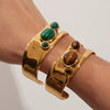 Women's Natural Stone Hollow Titanium Steel And Stainless Steel Open Bracelet With Electroplating Minimalist Style
