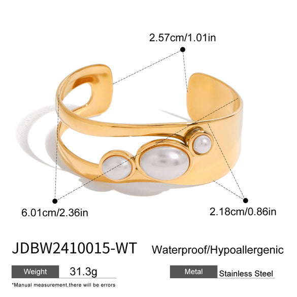 Women's Natural Stone Hollow Titanium Steel And Stainless Steel Open Bracelet With Electroplating Minimalist Style
