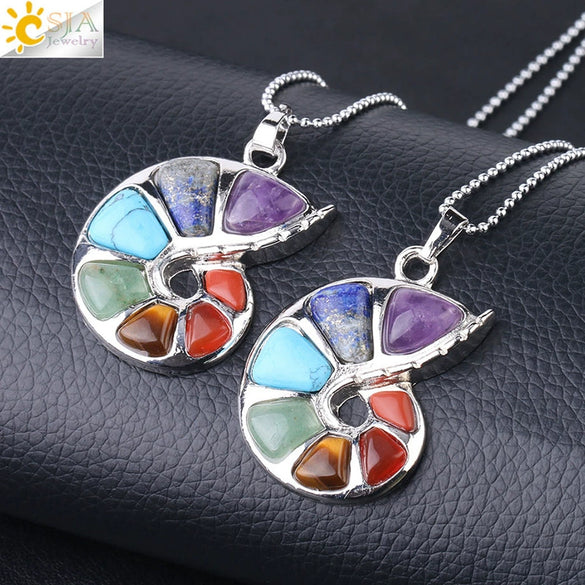 Women's Natural Stone Pendant Necklace With Alloy Electroplated Ball Chain Colorful Semi Precious Jewelry