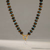 Women's Natural Stone Stainless Steel Geometric Pendant Necklace With Pvd Gold Plating And Lobster Clasp