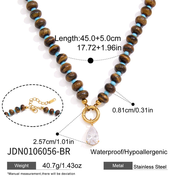 Women's Natural Stone Stainless Steel Geometric Pendant Necklace With Pvd Gold Plating And Lobster Clasp