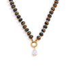 Women's Natural Stone Stainless Steel Geometric Pendant Necklace With Pvd Gold Plating And Lobster Clasp
