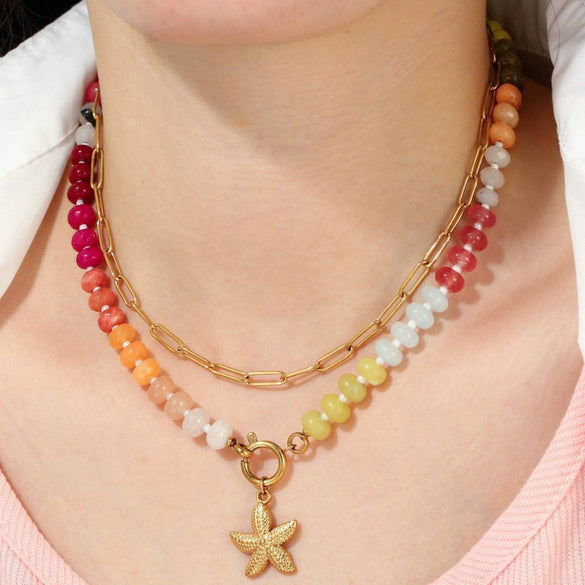 Women's Natural Stone Starfish Pendant Necklace With Electroplated Geometric Clavicle Chain Simple Fresh Fairy Style Jewelry