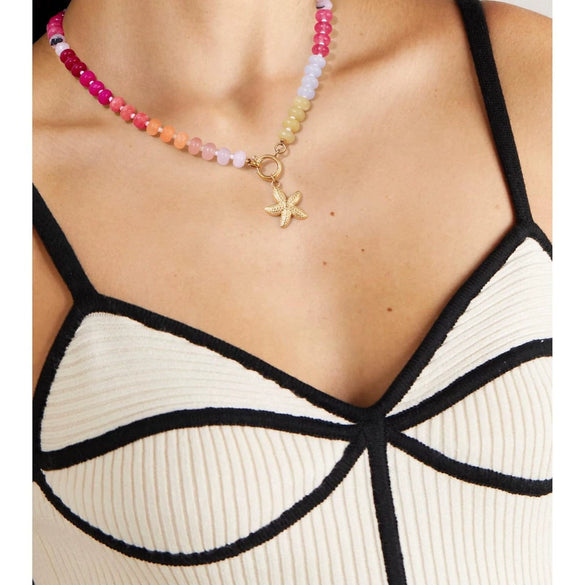 Women's Natural Stone Starfish Pendant Necklace With Electroplated Geometric Clavicle Chain Simple Fresh Fairy Style Jewelry