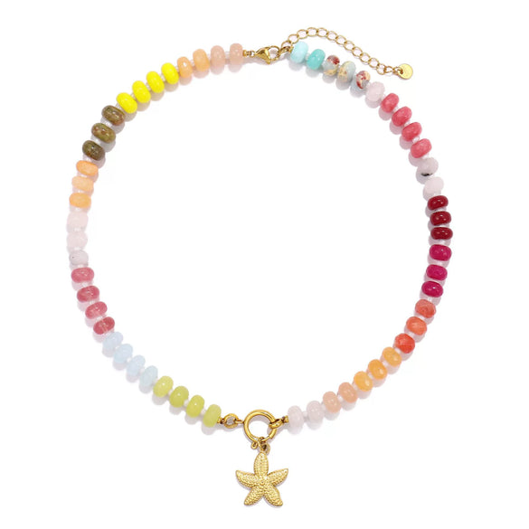 Women's Natural Stone Starfish Pendant Necklace With Electroplated Geometric Clavicle Chain Simple Fresh Fairy Style Jewelry