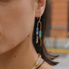 Women's Natural Stone Tassel Stainless Steel Earrings With Geometric Plated Design And Elegant Sparkling Detail