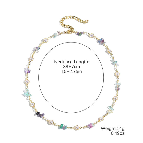 Women's Natural Stone Turquoise Beaded Bamboo Chain Clavicle Necklace With Wave Rhombus Geometric Pattern And Electroplating