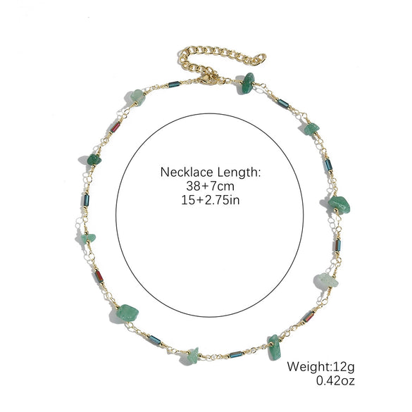 Women's Natural Stone Turquoise Beaded Bamboo Chain Clavicle Necklace With Wave Rhombus Geometric Pattern And Electroplating