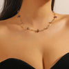 Women's Natural Stone Turquoise Beaded Bamboo Chain Clavicle Necklace With Wave Rhombus Geometric Pattern And Electroplating