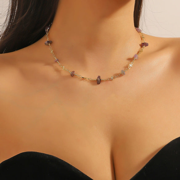Women's Natural Stone Turquoise Beaded Bamboo Chain Clavicle Necklace With Wave Rhombus Geometric Pattern And Electroplating